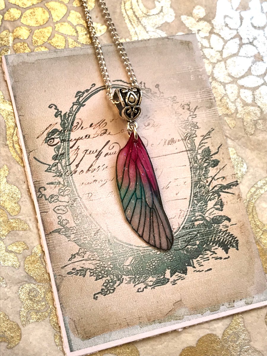 Pink and Green Fairy Wing Necklace