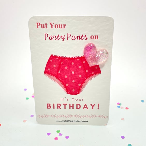 Pink Spotty Party Pants Happy Birthday Pocket Card