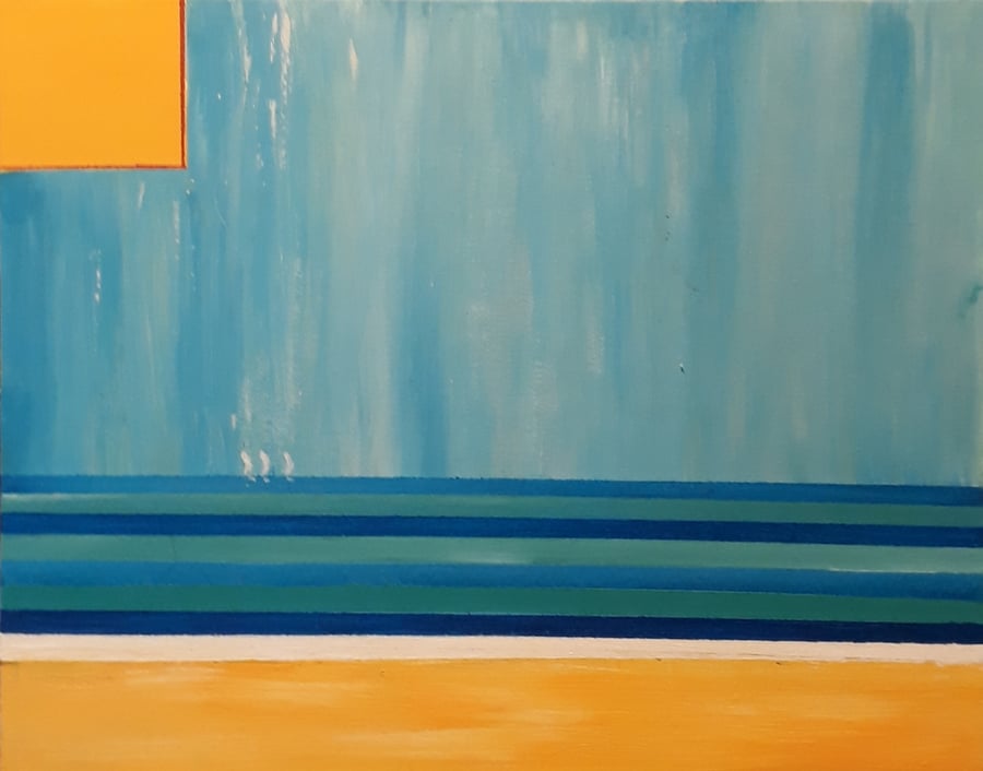 Sun, Sea, Sand and Sailing, Original abstract acrylic on canvas texture board 
