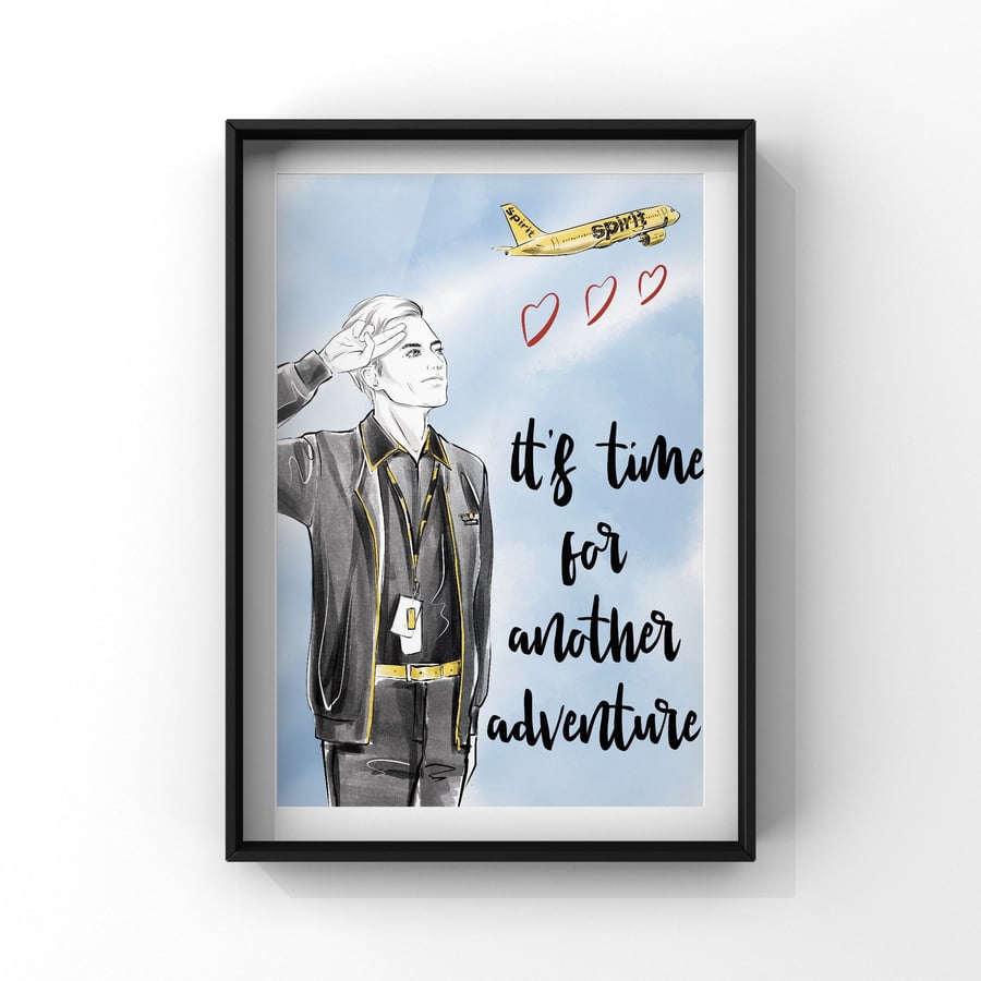 Male Spirit Airlines Flight Attendant Travel Print