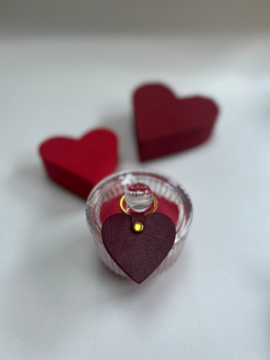Red leather heart keyring bag charm with gold hardware