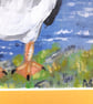 Puffin small original painting in yellow cardboard mount.   - Image 5