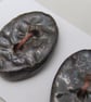 3 Medium Oval Obsidian Leaf Pattern Handmade Ceramic Buttons - Image 2