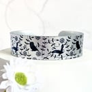 Owl cuff bracelet, wildlife jewellery with owls, personalised gifts. B478