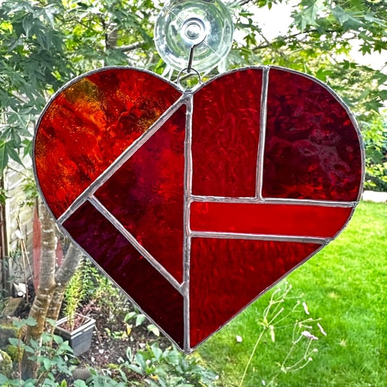 Stained Glass Large Heart Suncatcher - Red 