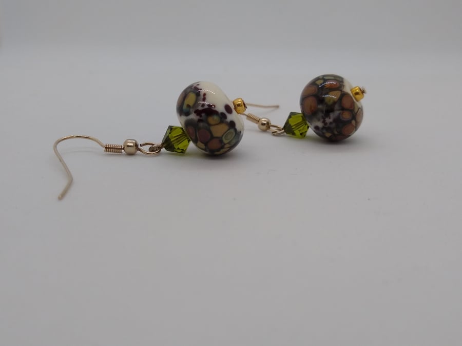 Glass Lampwork Drop Earrings, Gold Plated Ear Wires 