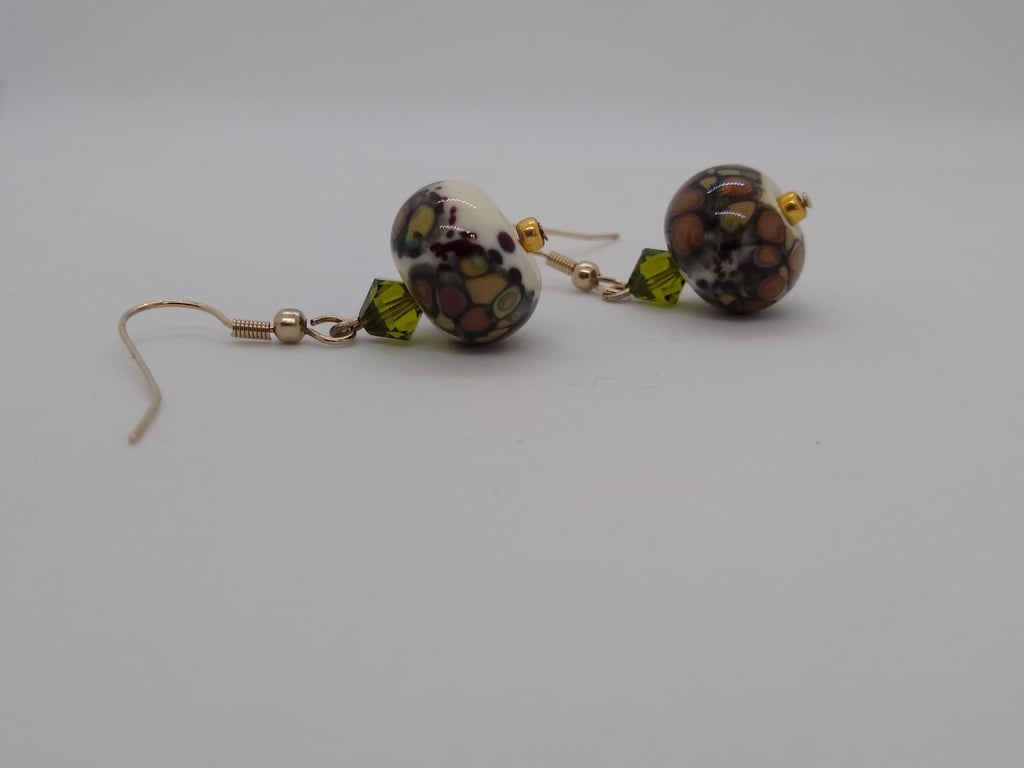 Glass Lampwork Drop Earrings, Gold Plated Ear Wires 