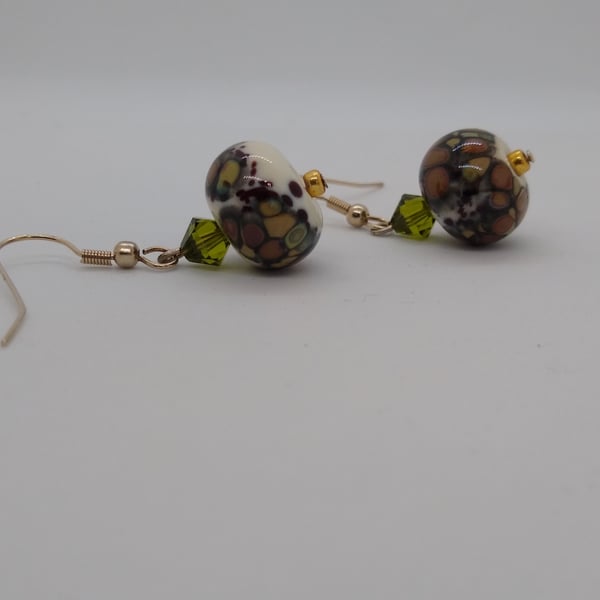 Glass Lampwork Drop Earrings, Gold Plated Ear Wires 