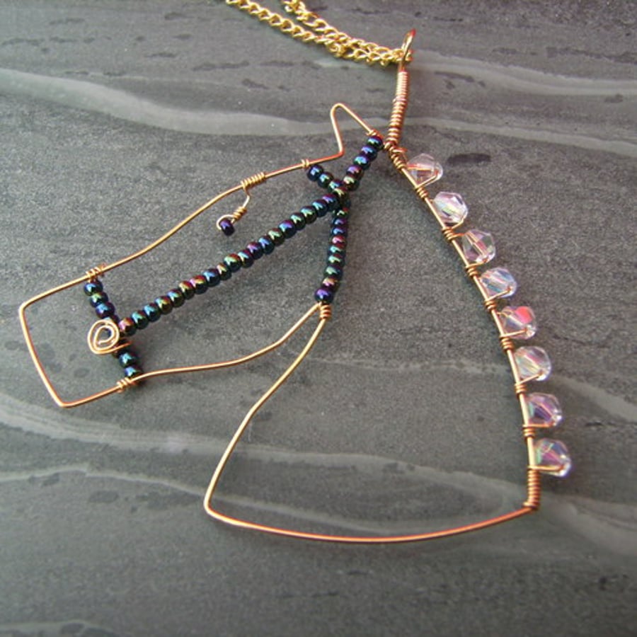  Wire Horse Crystal  Pendant Necklace-Golden Gallop