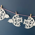 Spring Bird Papercut Garland (white)