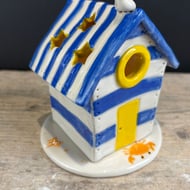 Handpainted Ceramic Beach Hut Tea-light Holder