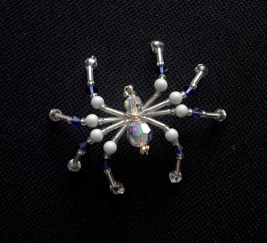 Beaded Christmas Spider Decoration. Blue & Silver Sparkly Christmas Spider