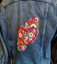 `Hand embroidered denim jacket, with red heart floral design - Image 3