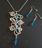 Blue Crystal Wirework Necklace and Earrings Set - One of a Kind