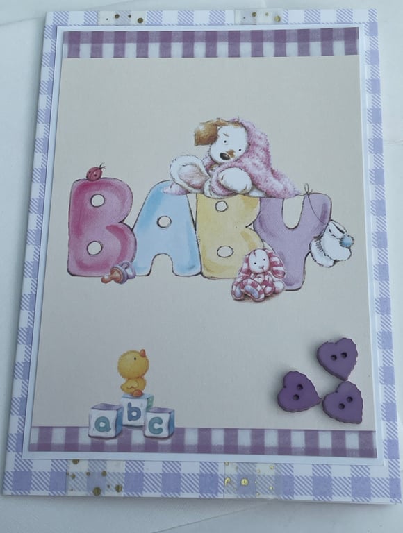 Cute gingham new Baby or baby shower card