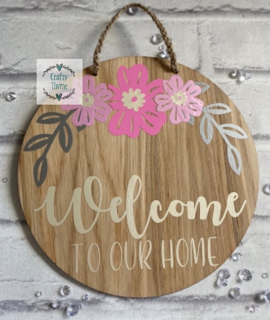 Welcome To Our Home Oak Veneer Plaque