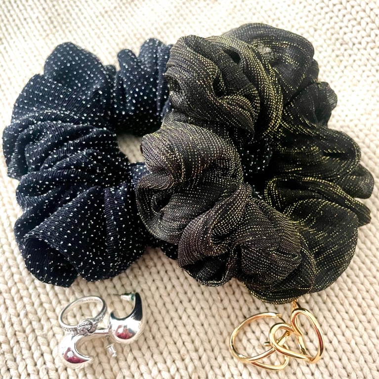 Gold and silver scrunchie set , designed to match your jewellery 
