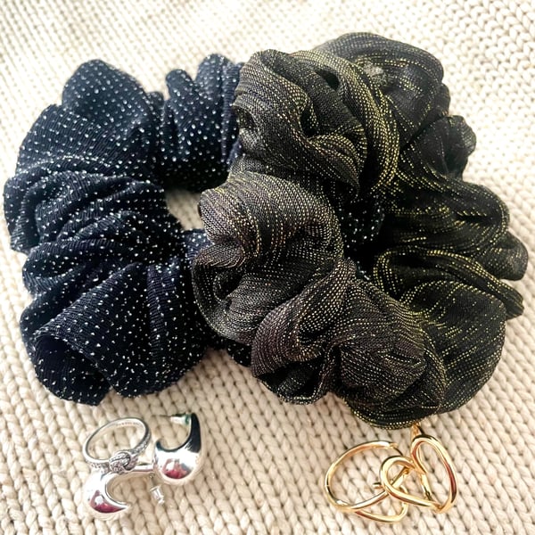 Gold and silver scrunchie set , designed to match your jewellery 