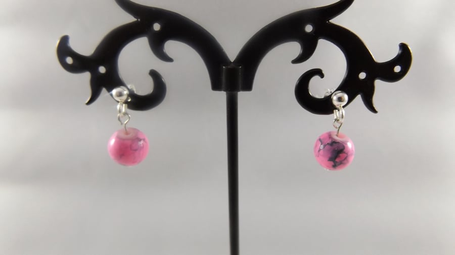 pink and grey glass earrings