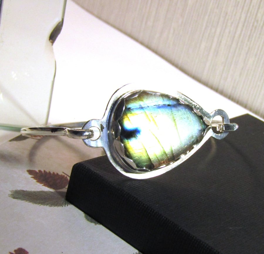 Labradorite Bangle Sterling Silver 925 , multicolour Labradorite 