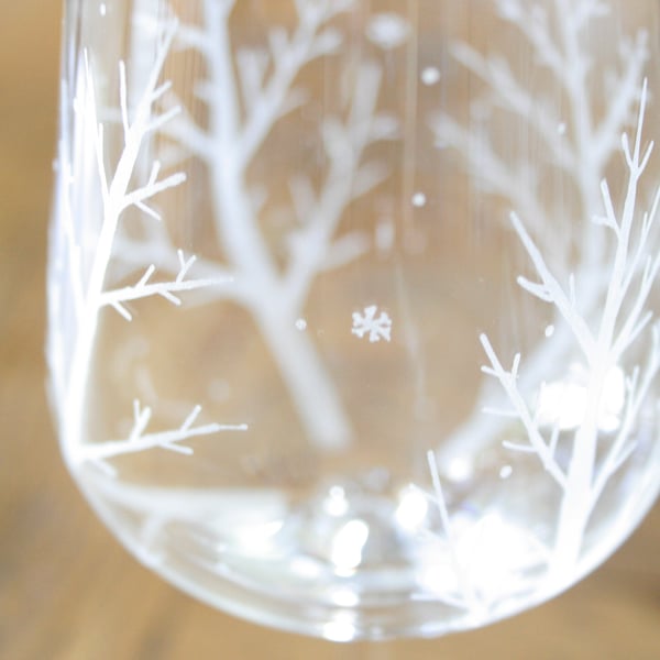 Pair of Christmas Winter Glasses - Hand Engraved Crystal