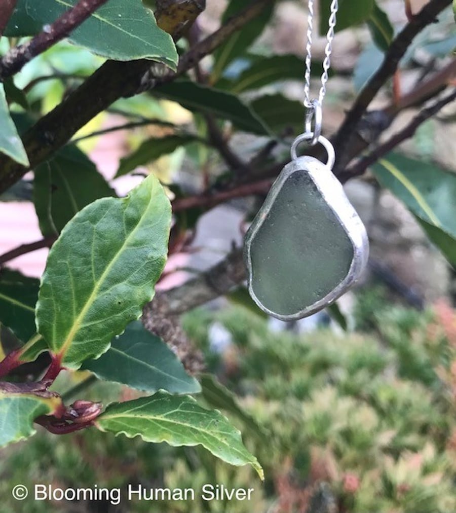 Handmade Sterling Silver 925 Sea Glass Pendant Necklace & Chain
