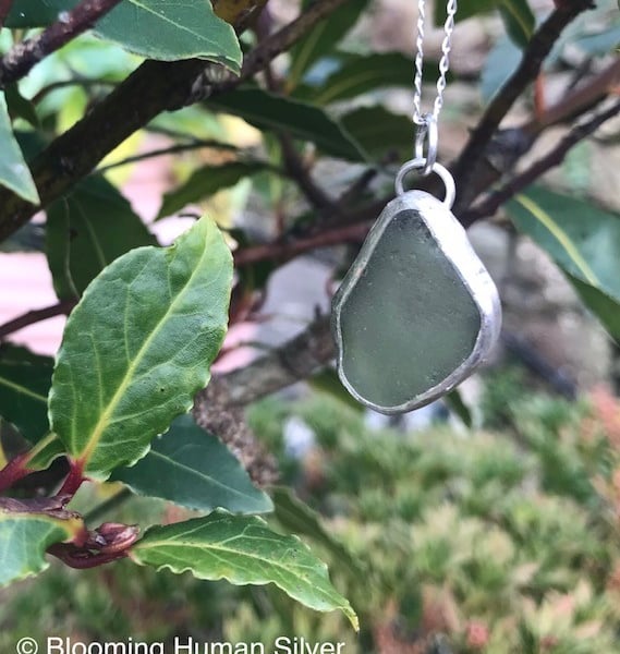 Handmade Sterling Silver 925 Sea Glass Pendant Necklace & Chain