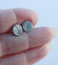 Recycled Silver Leaf Pattern Circle Stud Earrings  - Image 5