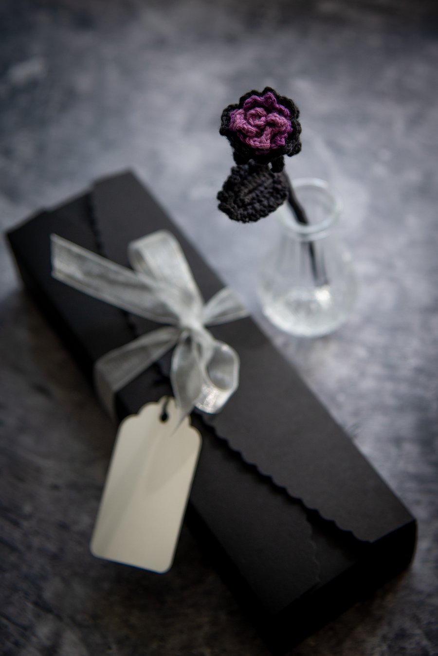 Black and Purple Rose Crochet Bookmark with Gift Packaging