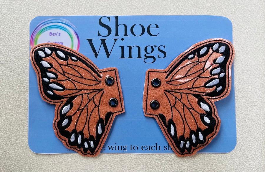 Butterfly Wings, Embroidered shoe,boot wings. Orange