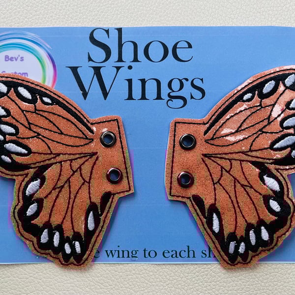 Butterfly Wings, Embroidered shoe,boot wings. Orange