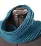 Hand Knitted Teal Infinity Cowl Neck Warmer – Ripple Design – Cosy Winter Scarf