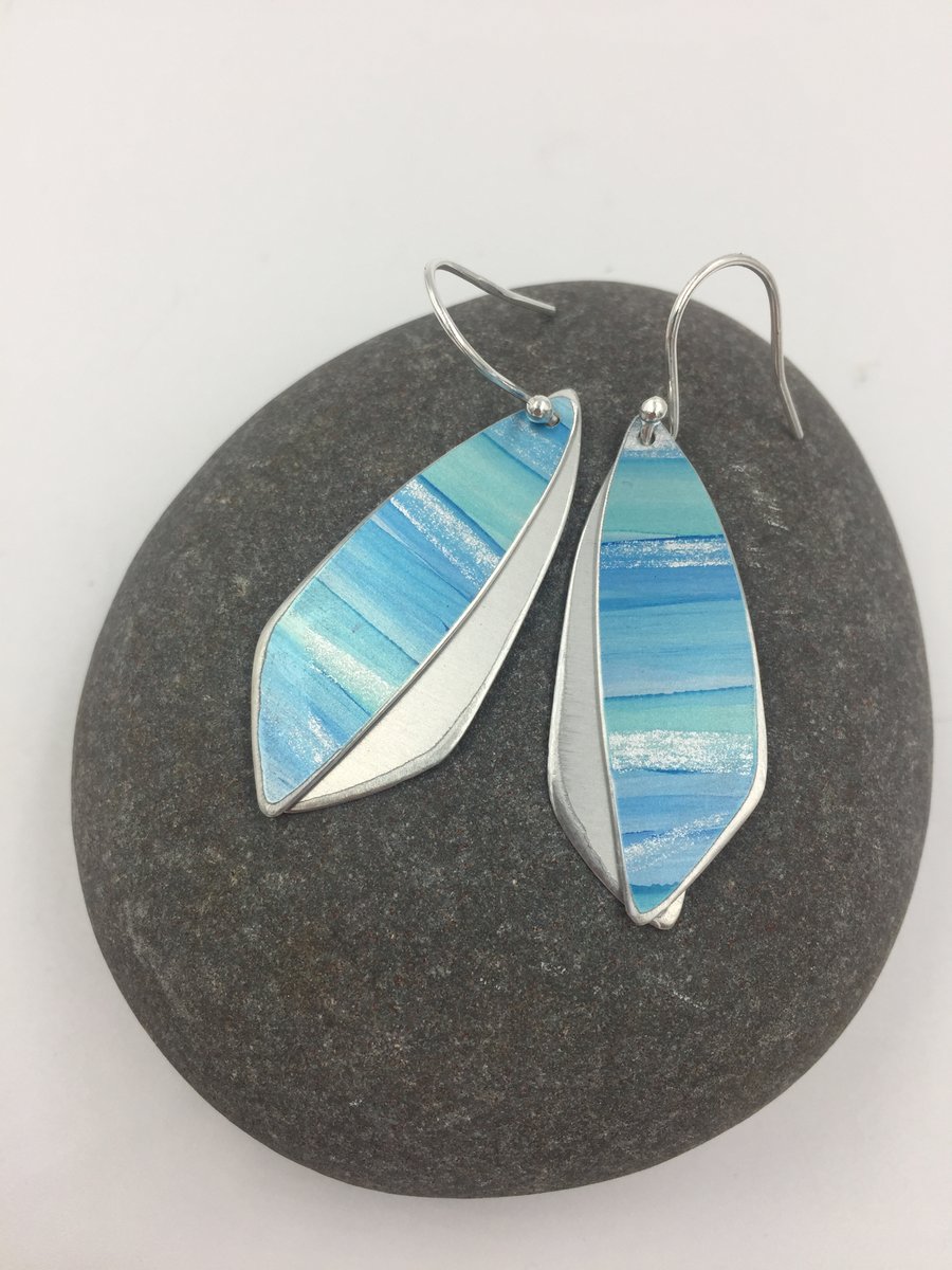  ‘Seascape’ blue, silver and turquoise layered earrings