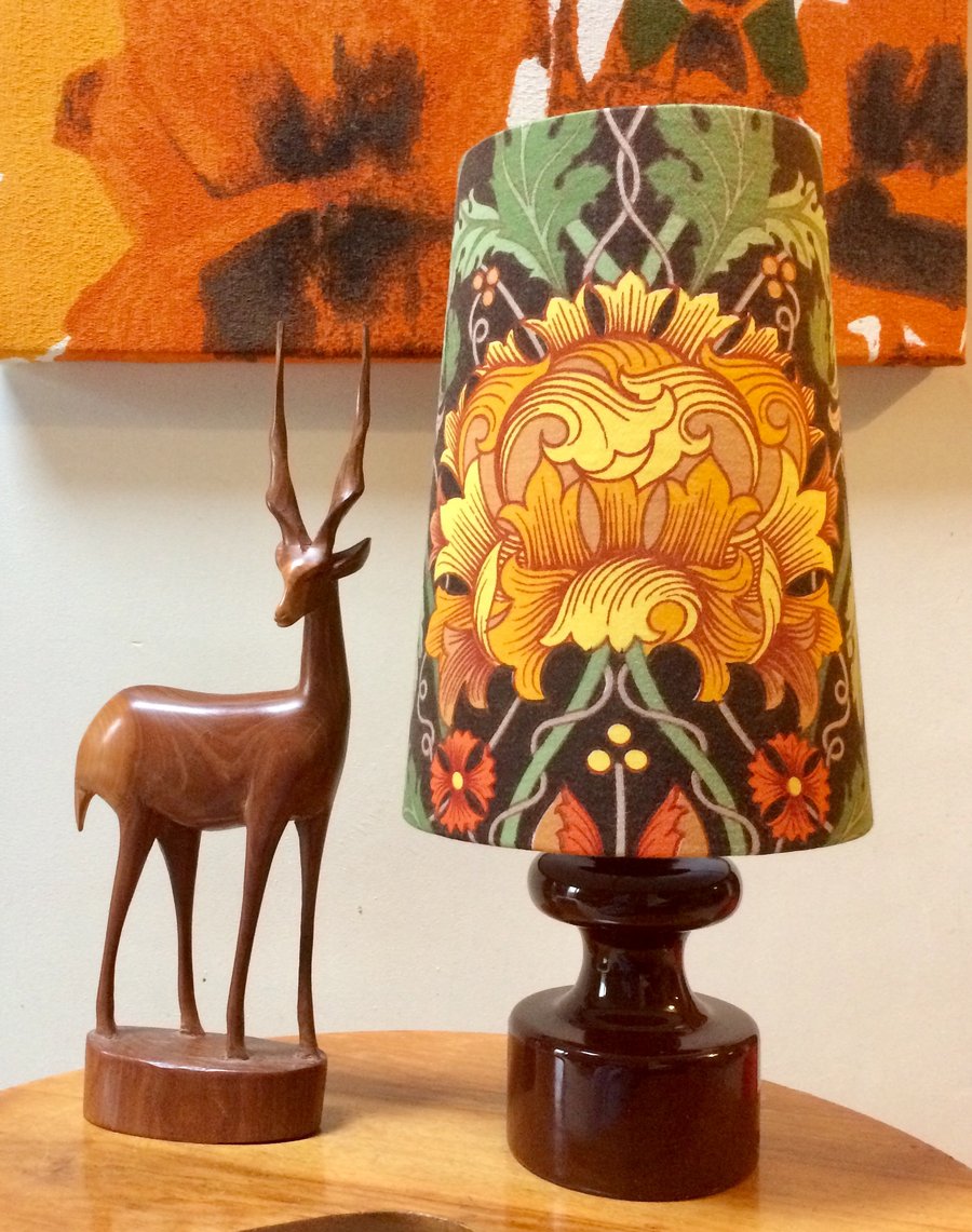 70s Art Nouveau Orange Green CHARTREUSE Cravendale vintage fabric Lampshade