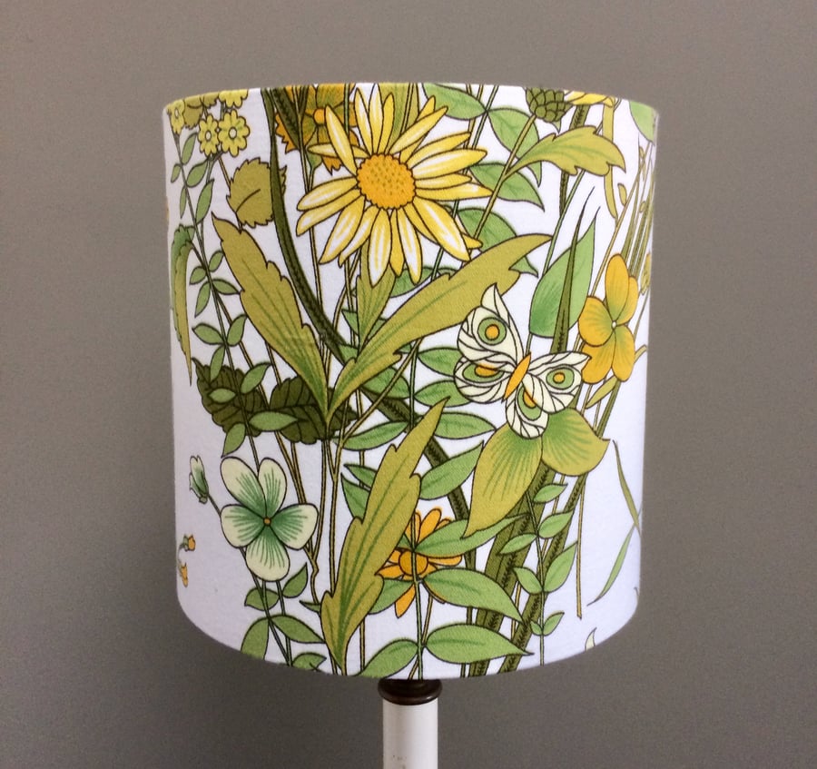 Lemon Lime PAPILLON by Archilia Butterfly Flower Vintage Fabric Lampshade 