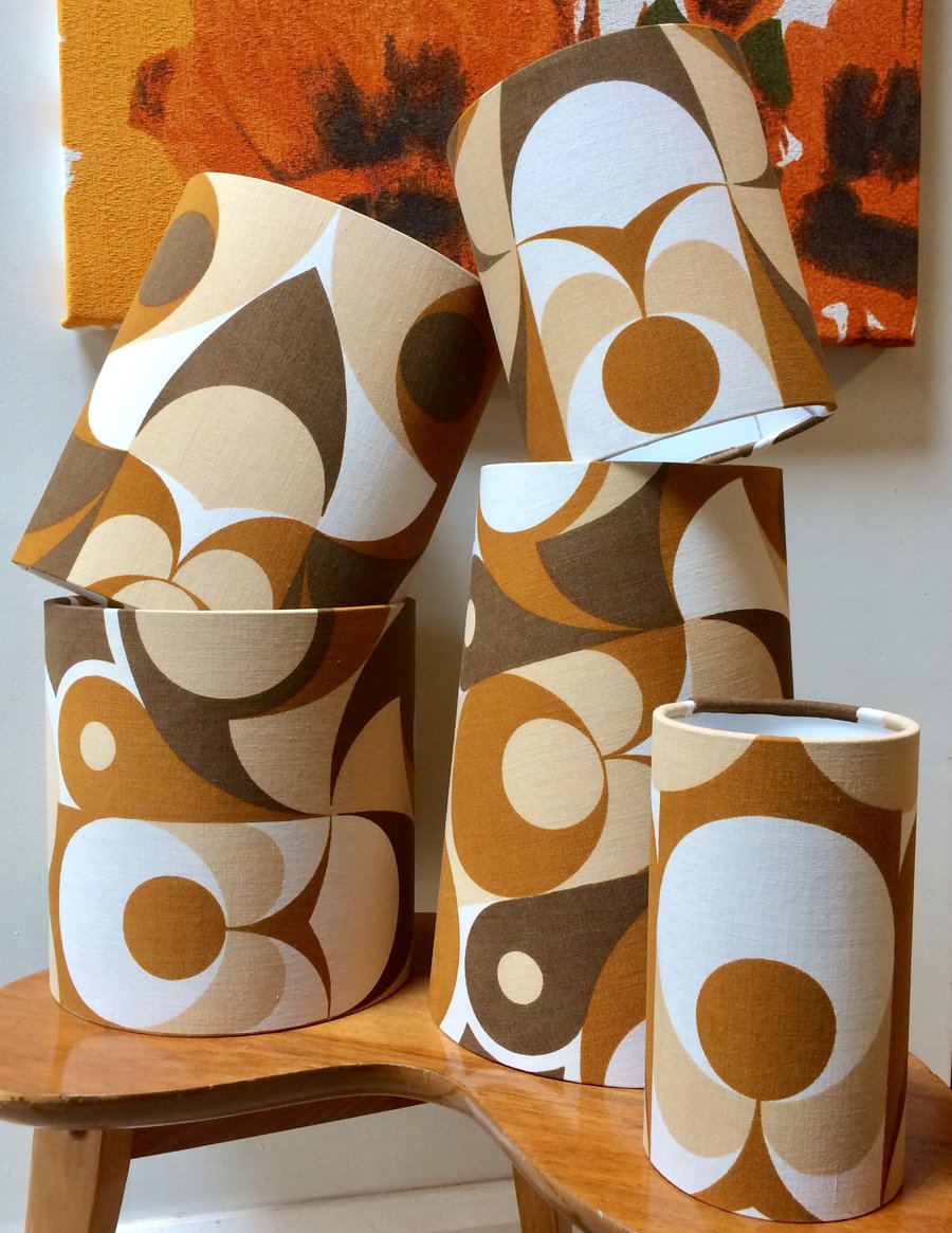 MOD MCM BROWN JEWFIK VIntage Abstract 60s 70s Fabric Lampshade option 