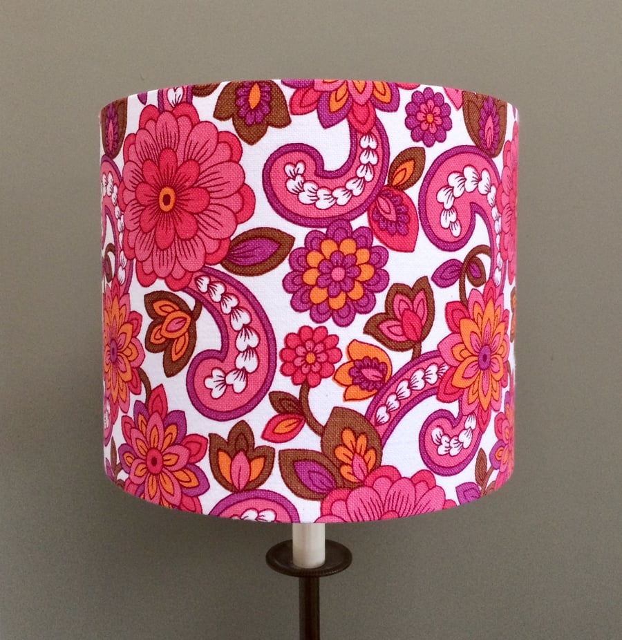 Fab and Funky RETRO Flower Power Pink Orange70s 60s  Vintage Fabric Lampshade