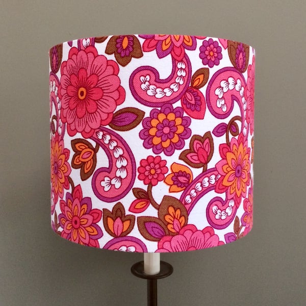 Fab and Funky RETRO Flower Power Pink Orange70s 60s  Vintage Fabric Lampshade