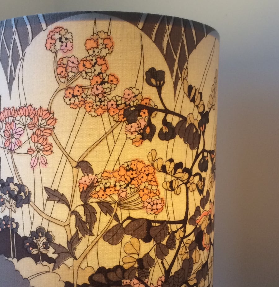 Countryside Bardfield BROWN and PINK Moygashel VIntage Fabric Lampshade option 