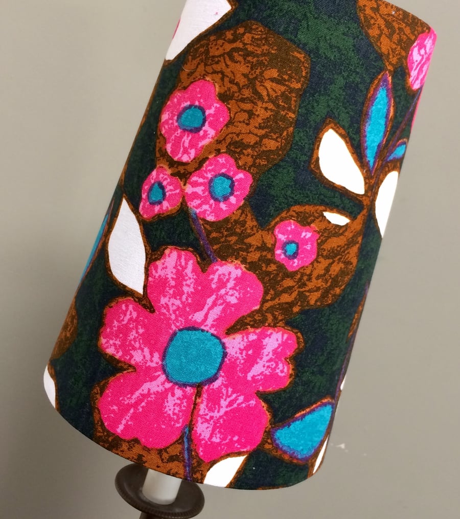 Tropical TIKI Style Pink Flower 50s 60s Vintage Fabric Lampshade