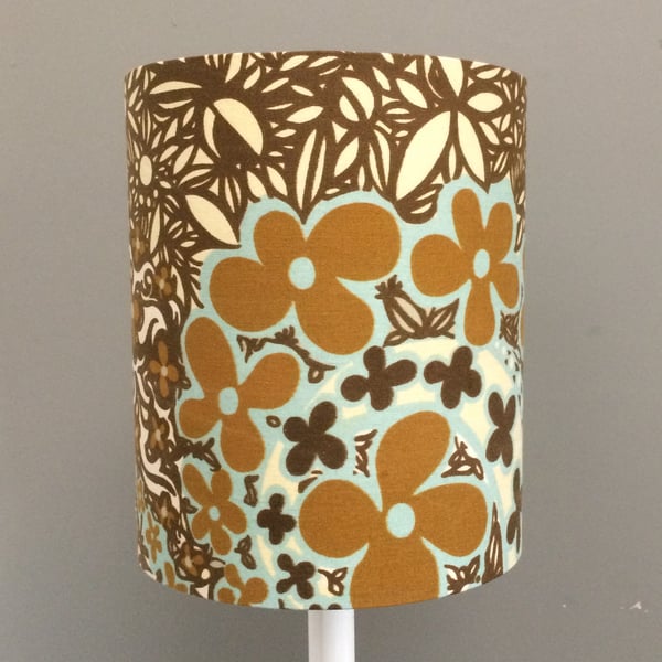 Funky 60s Daisy Swirl CARNABY Blue Brown vintage fabric Lampshade 