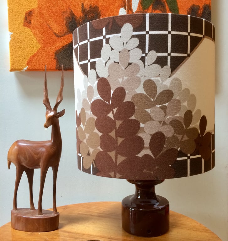 MoonGlow Op Art MOD Dark Brown 60s 70s Bevis Vintage fabric Lampshade