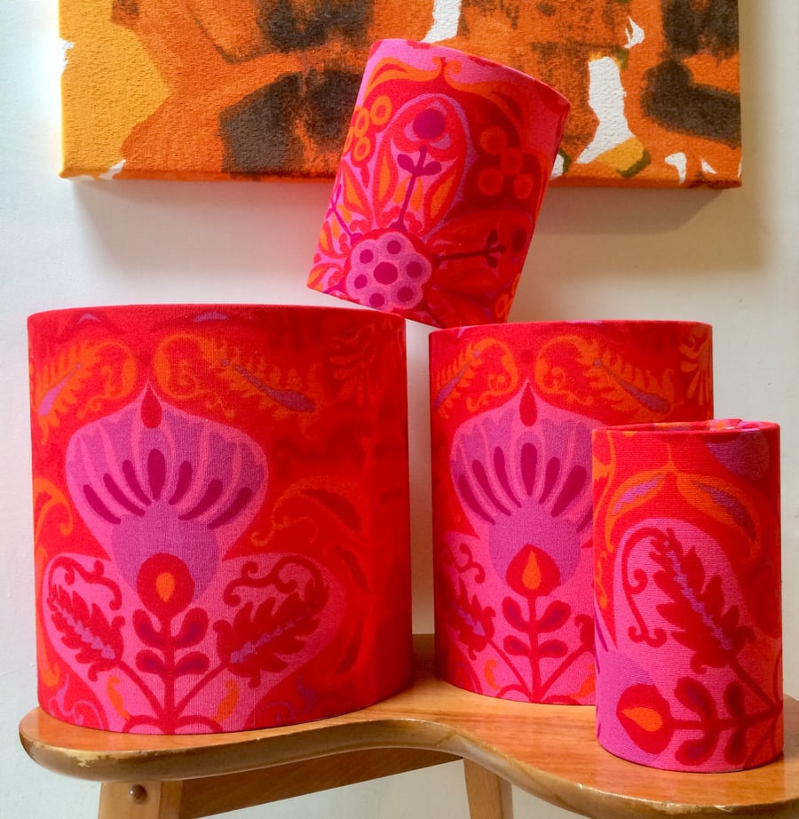 Intense HOT PINK and Red Marrakesh Jonelle RETRO Vintage Fabric Lampshade