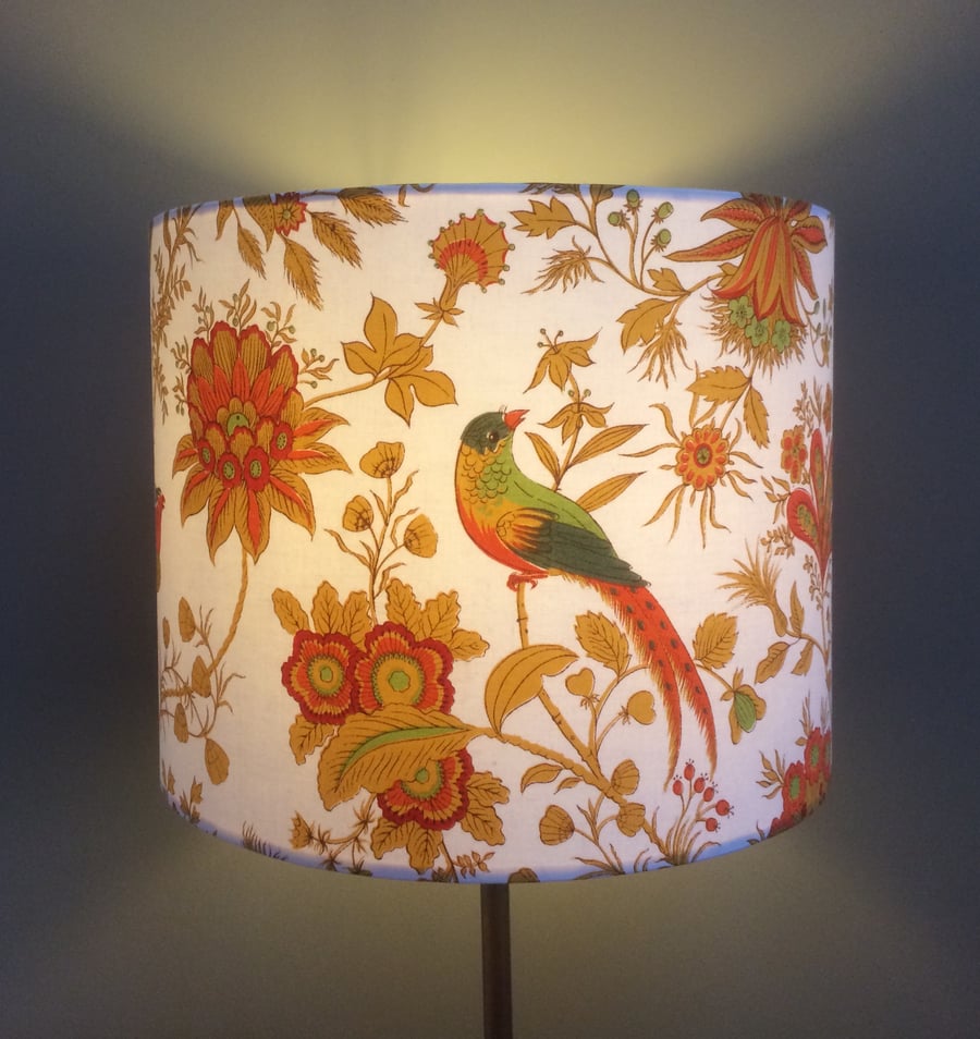 Orange Lime Oriental Jonelle Spice Island BIRD VIntage fabric Lampshade