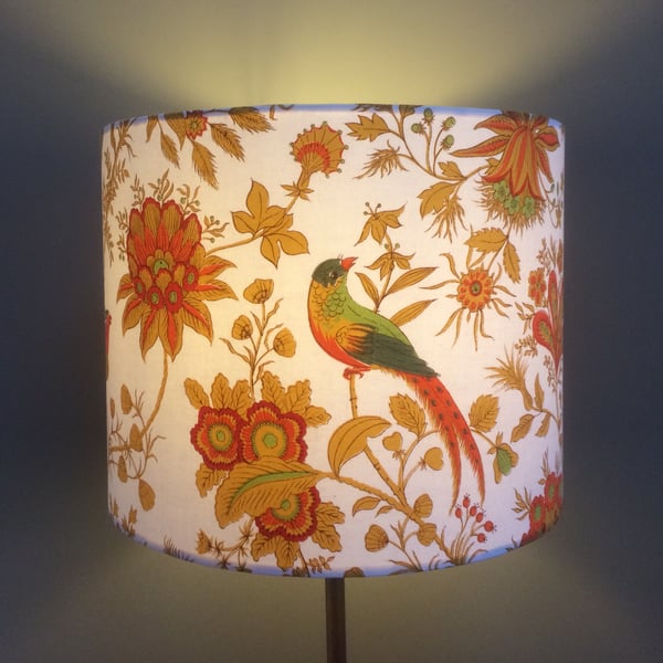 Orange Lime Oriental Jonelle Spice Island BIRD VIntage fabric Lampshade