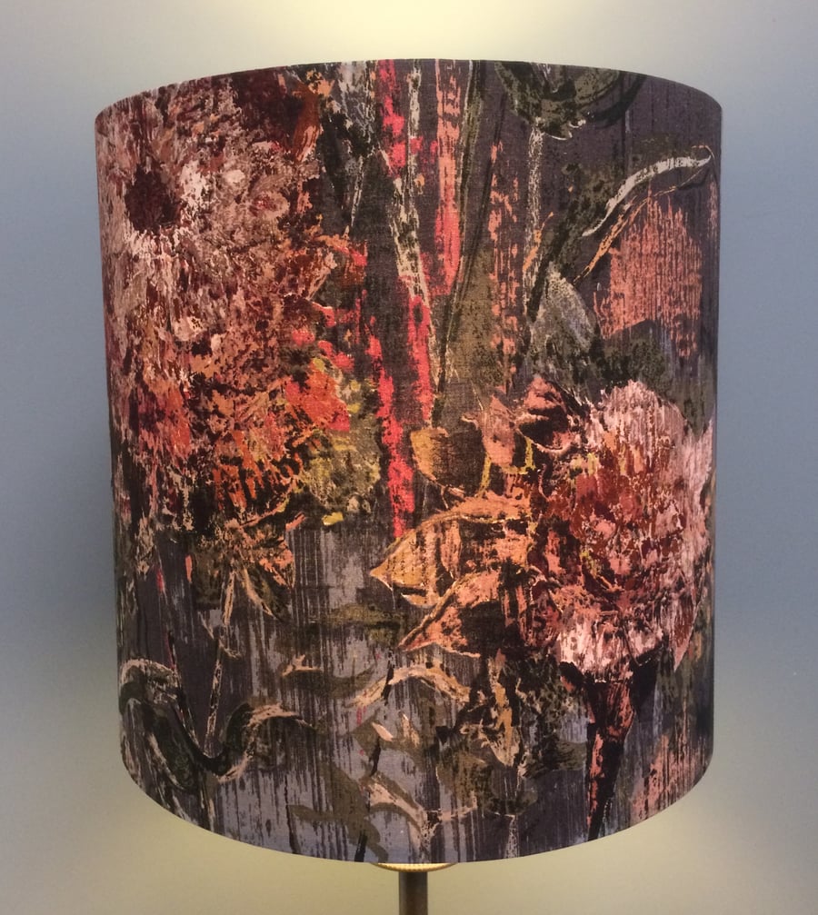 Abstract Mid Century Brown  PRIMITIF lampshade 50s 60s Sanderson Vintage Fabric