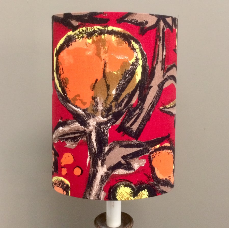 Abstract Yellow Orange Daisies on Red 60s 70s Vintage Fabric Lampshade option 