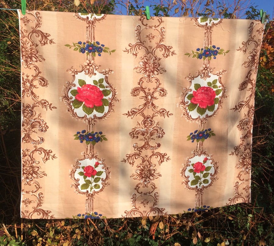 Vintage Fabric Hollywood Regency Mid Century ROSES 50s 60s Cottage Core