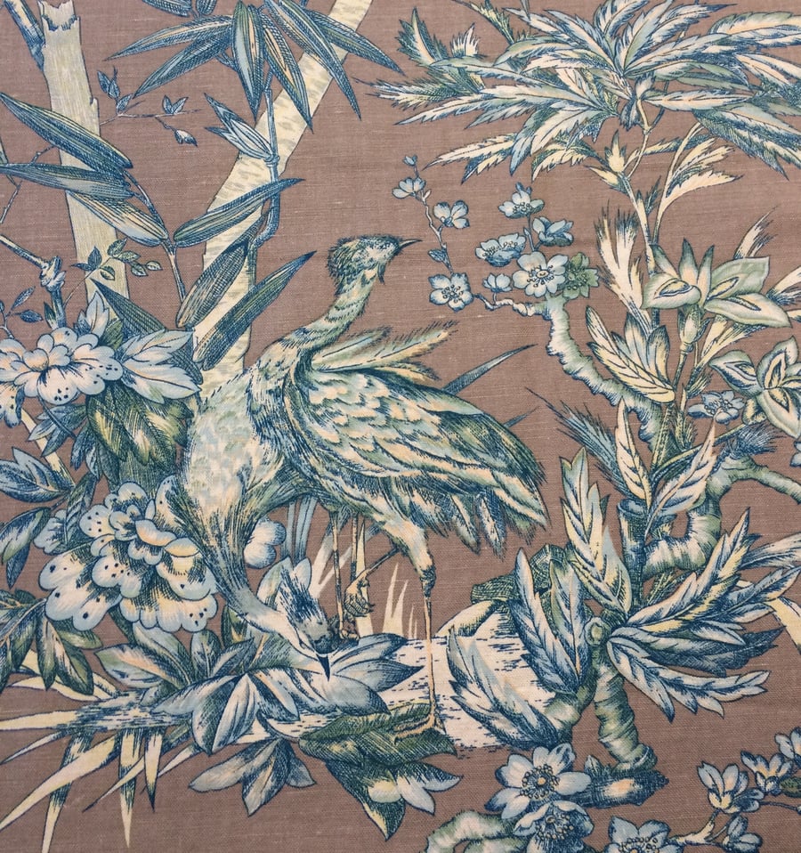 Vintage Fabric  NYANZA by Jane Jeale 1975 Bamboo and Birds Country Chic