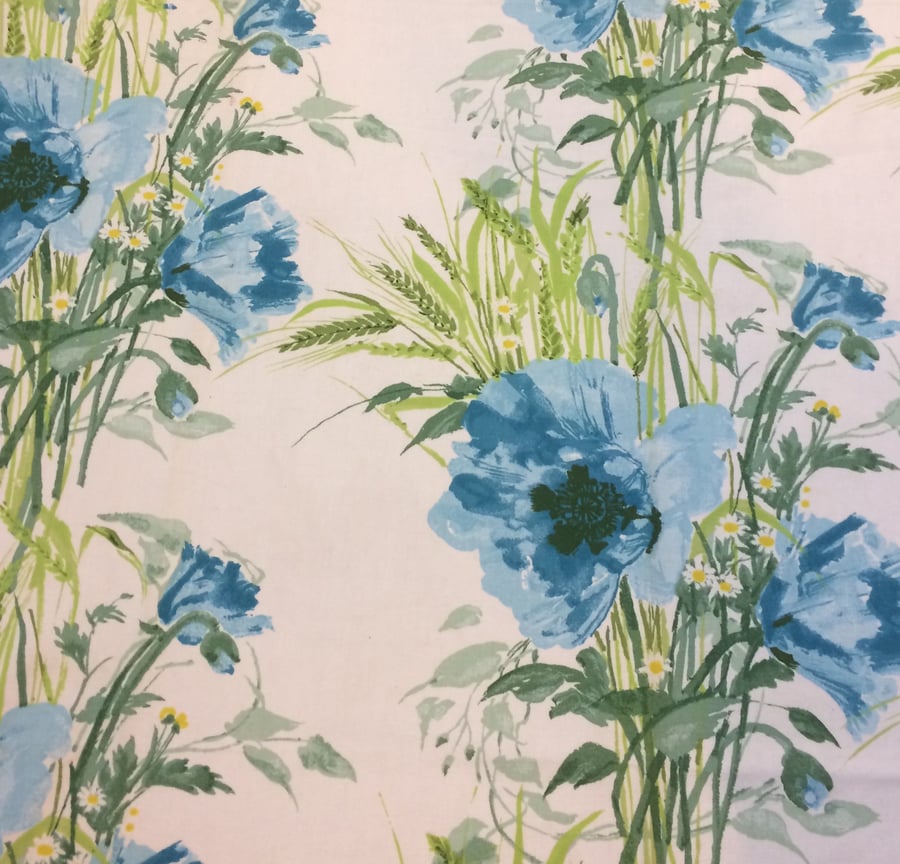 Vintage Fabric Jonelle CARMEN 50s 60s Mid Century Curtain Lime Blue Poppy